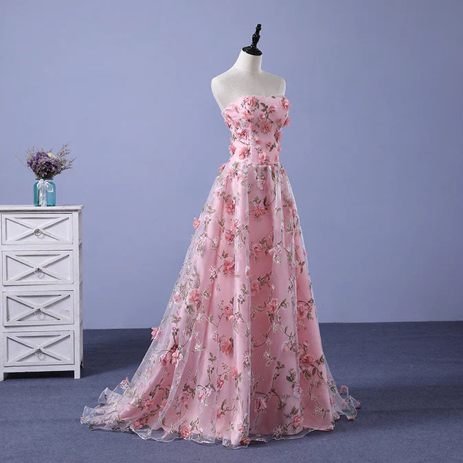 Pink Long A-line Flowers Evening Dress Party Dress Prom Dress Off Shoulder Floor Length Wholesale