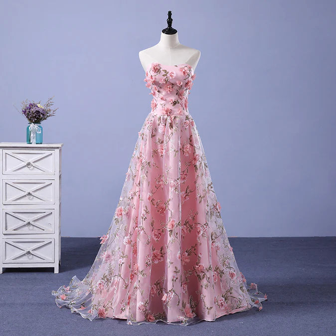 Pink Long A-line Flowers Evening Dress Party Dress Prom Dress Off Shoulder Floor Length Wholesale