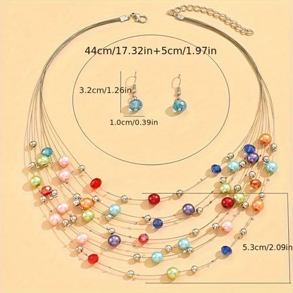 Wholesale Colorful Imitation Pearl Crystal Beads Necklace Bohemian Style Multilayer Necklace For Women Holiday Gift