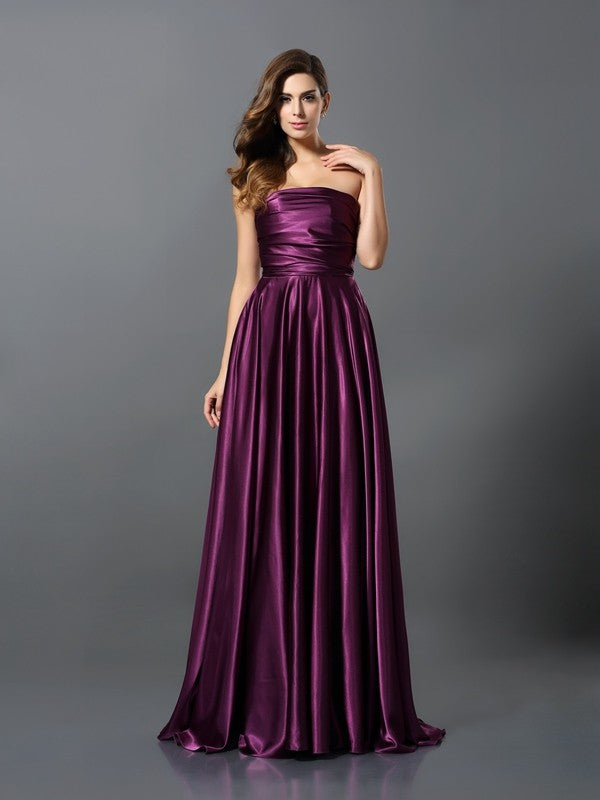 Wholesale A-Line Silk like Satin V-neck Sleeveless Sweep/Brush Train With Pleats Convertible Bridesmaid Dresses