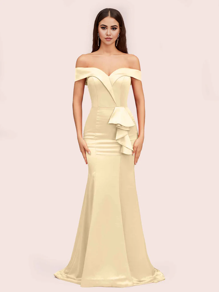 Wholesale Bridesmaid Dresses Soft Satin Mermaid Off Shoulder Unique Online