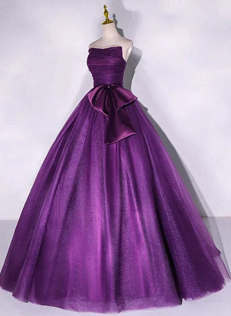 Purple Scoop Tulle Ball Gown Formal Dresses Sweet 16 Dresses A Line Off Shoulder Prom Dress Wholesale