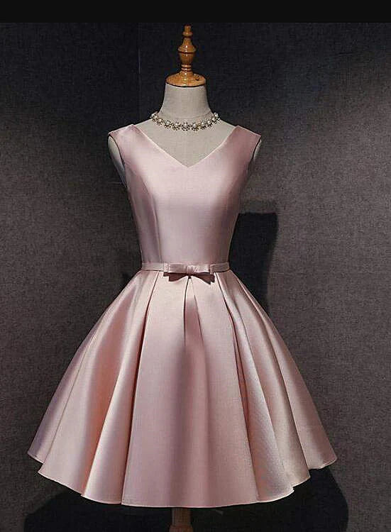 Aimishang Lovely A Line V-neckline Satin Sleeveless Short Formal Prom Dress Cute Homecoming Dress