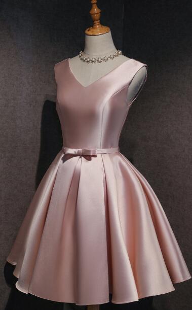 Aimishang Lovely A Line V-neckline Satin Sleeveless Short Formal Prom Dress Cute Homecoming Dress