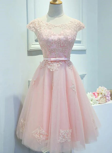 Aimishang A Line Party Dress Lace Applique Cute Homecoming Dress Short Prom Dress Graduation Dress