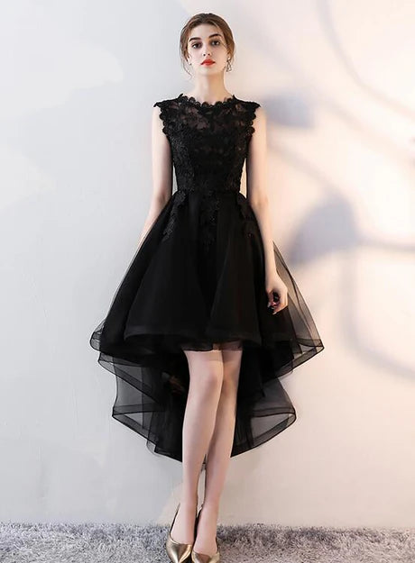 Aimishang Black Tulle High Low Party Dress Homecoming Dress Sleeveless Elegant Graduation Dress
