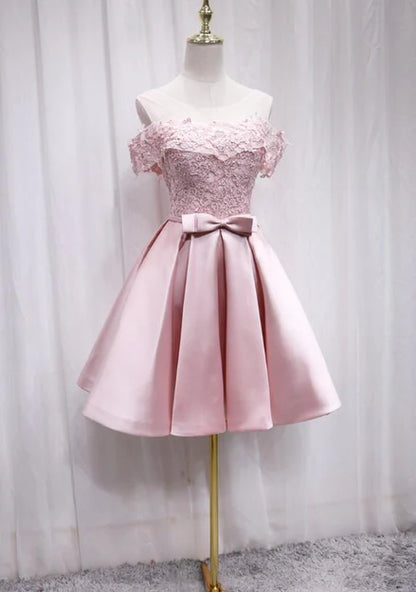 Aimishang A Line Satin Off Shoulder Lace Homecoming Dress Gradaution Dress Party Dress With Bow
