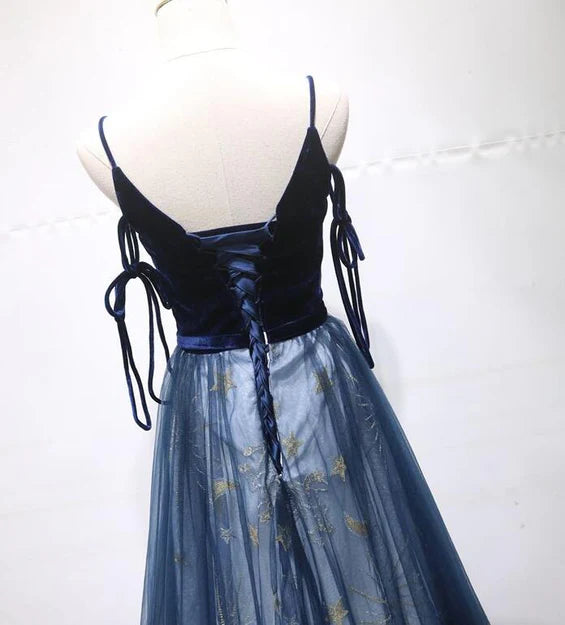 Blue A-line Straps Tulle Long Evening Dress Party Dress Bridesmaid Dress Prom Dress Wholesale