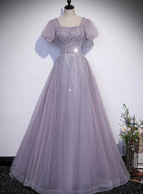 Beautiful Light Purple Sequins Short Sleeves Party Dress Formal Dresses Prom Dress Wholesale