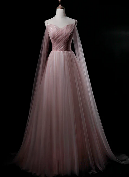 Pink Sweetheart Tulle Long Elegant Evening Dress Prom Dress A Line Floor Length Wholesale