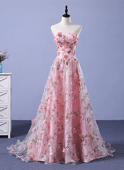 Pink Long A-line Flowers Evening Dress Party Dress Prom Dress Off Shoulder Floor Length Wholesale