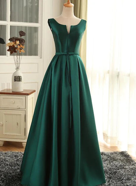 Simple Pretty Green Satin Long Party Dress Prom Dress Evening Formal Dress Sleeveless Elegant Wholesale