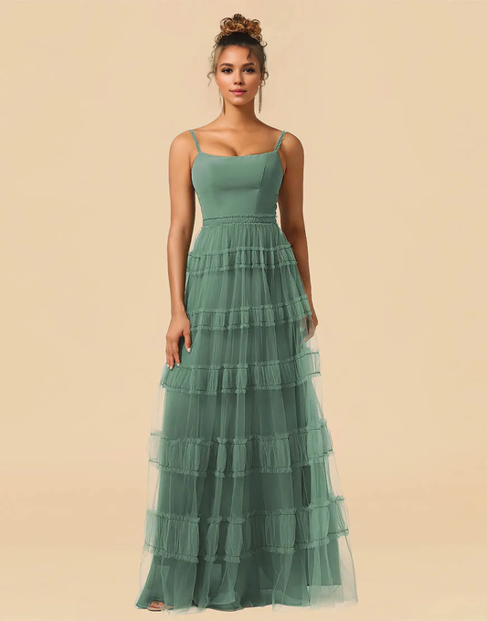 Wholesale Bridesmaid Dress A-Line Spaghetti Straps Floor Length Chiffon And Tulle