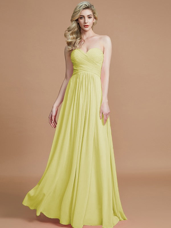 Wholesale A-Line Sweetheart Sleeveless Floor-Length Chiffon Bridesmaid Dresses