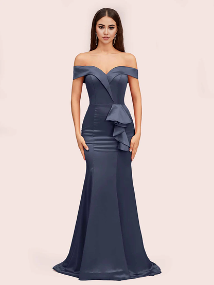 Wholesale Bridesmaid Dresses Soft Satin Mermaid Off Shoulder Unique Online