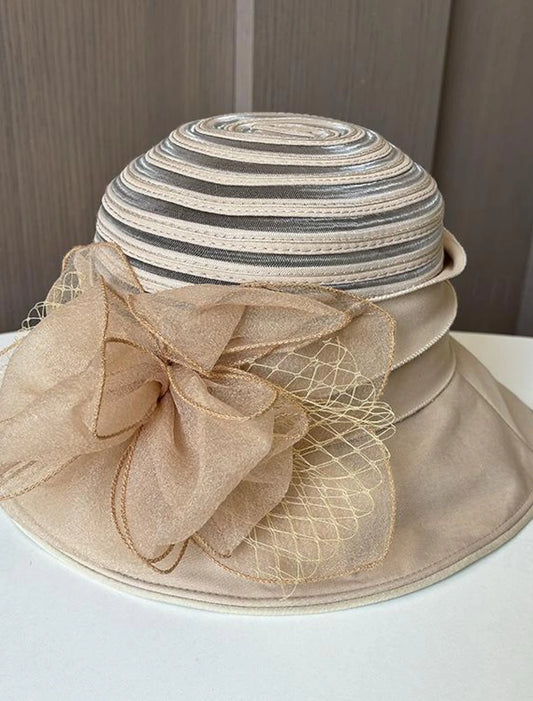 Wholesale Fascinators Hats Polyester Bucket Hat Floppy Hat Sun Hat Wedding Casual Holiday Tea Party Beach Elegant Vintage With Flower Pure Color Headpiece Headwear