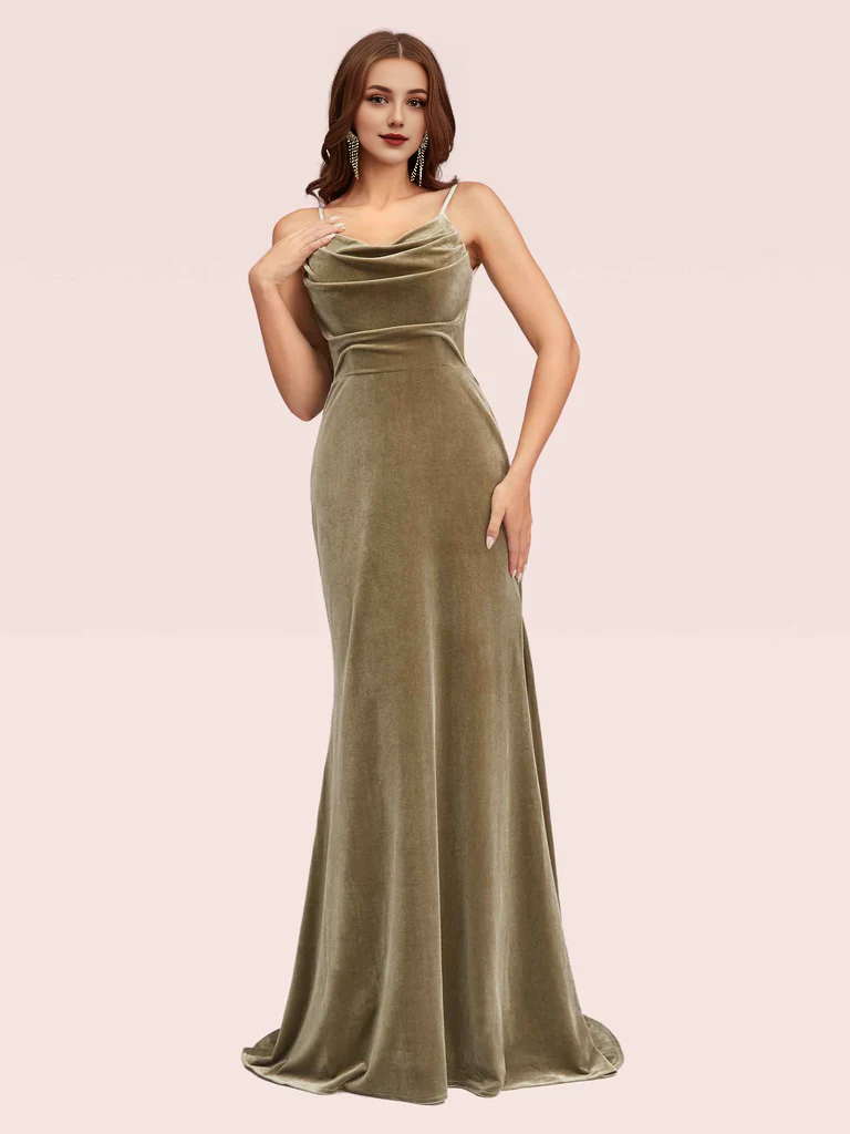 Wholesale Modern Mermaid Bridesmaid Dresses Velvet Spaghetti Straps