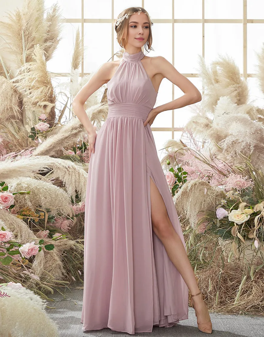 Wholesale Bridesmaid Dress Round Neck Pleated Chiffon