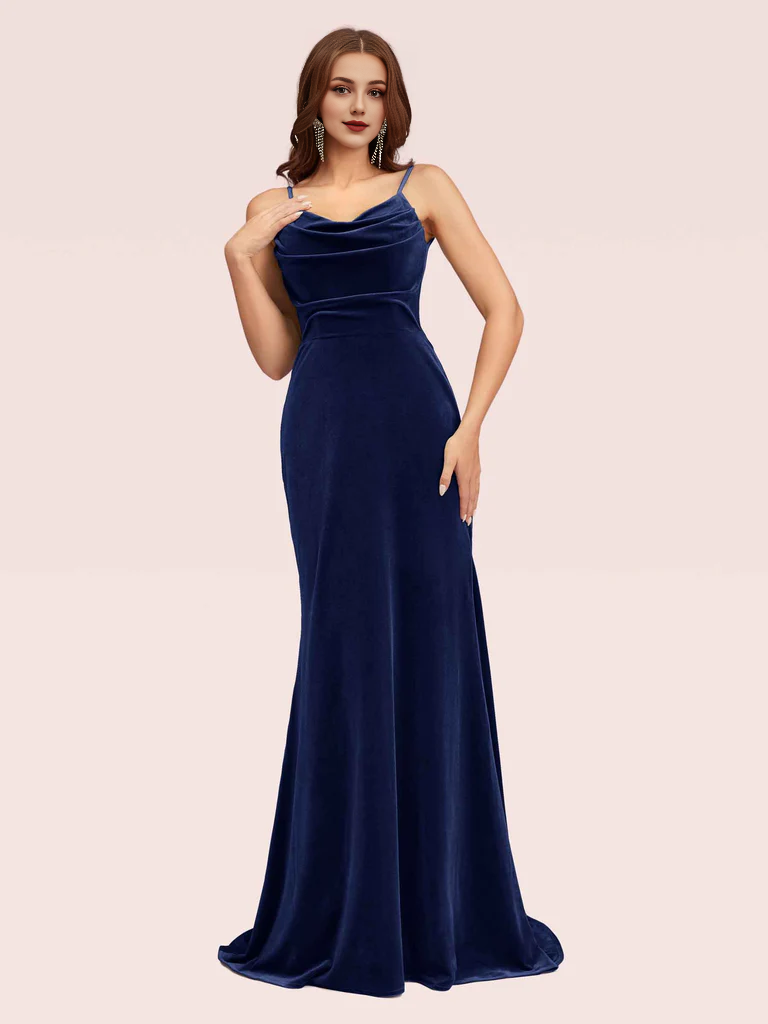 Wholesale Modern Mermaid Bridesmaid Dresses Velvet Spaghetti Straps