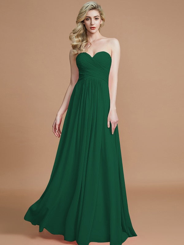 Wholesale A-Line Sweetheart Sleeveless Floor-Length Chiffon Bridesmaid Dresses