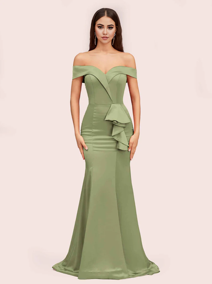 Wholesale Bridesmaid Dresses Soft Satin Mermaid Off Shoulder Unique Online