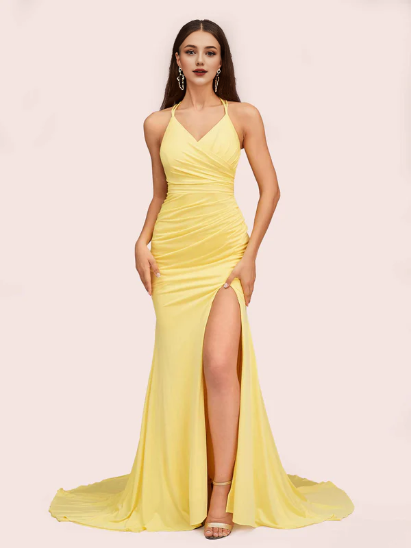 Wholesale Bridesmaid Dresses Spaghetti Straps Sleeveless With Slit