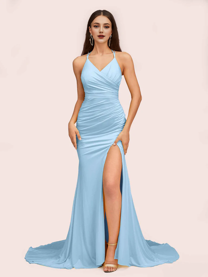 Wholesale Bridesmaid Dresses Spaghetti Straps Sleeveless With Slit