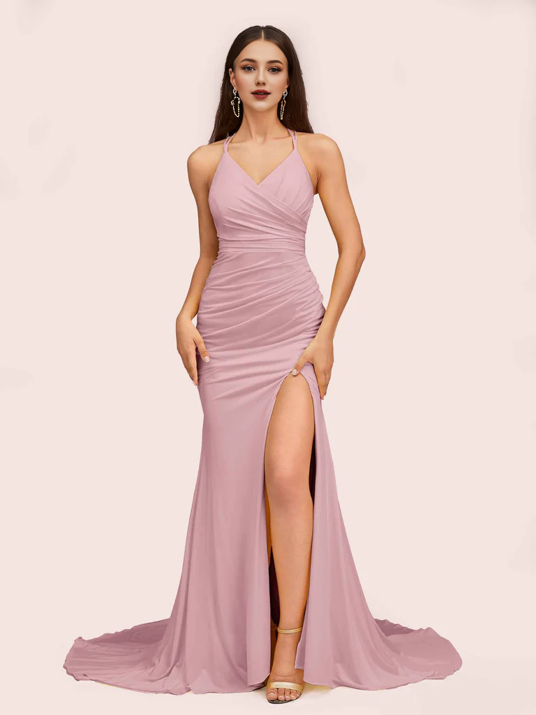 Wholesale Bridesmaid Dresses Spaghetti Straps Sleeveless With Slit