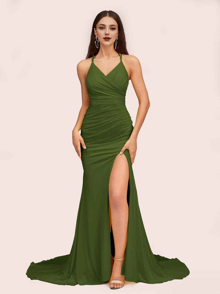 Wholesale Bridesmaid Dresses Spaghetti Straps Sleeveless With Slit