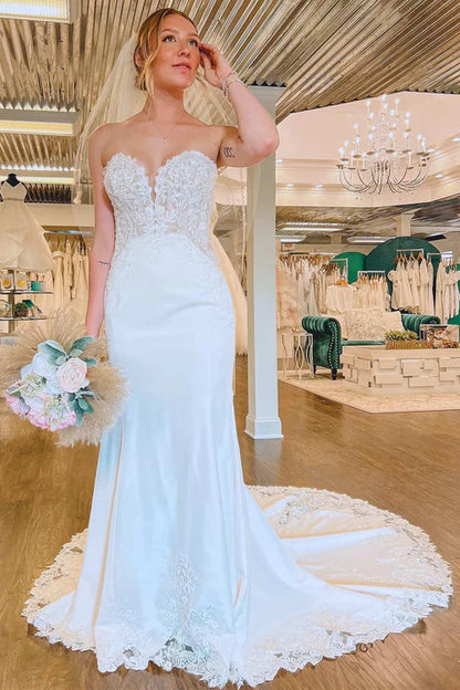 Wholesale Elegant White Lace Strapless Mermaid Long Wedding Dress