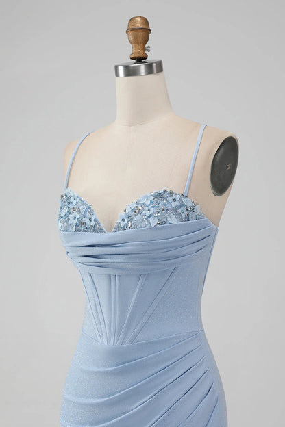 Wholesale Bodycon Light Blue Homecoming Dress Spaghetti Straps Corset Short Graduation Dresses