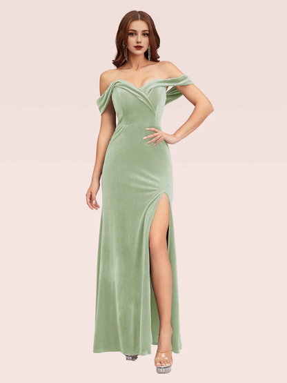 Wholesale Mermaid Velvet Bridesmaid Dresses Side Slit Off Shoulder Online