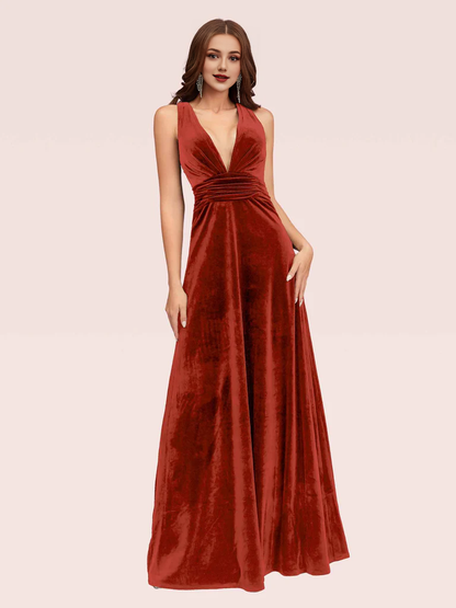 Wholesale Sexy Bridesmaid Dresses Deep V Neck Velvet V-Neck Criss Cross