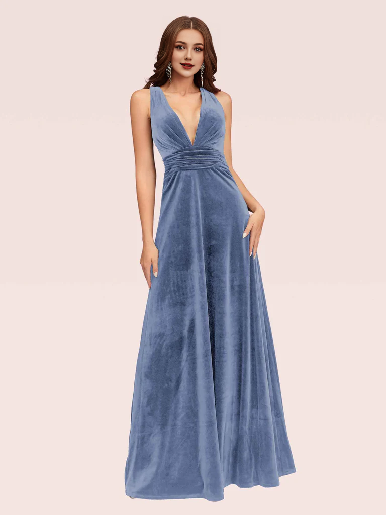 Wholesale Sexy Bridesmaid Dresses Deep V Neck Velvet V-Neck Criss Cross