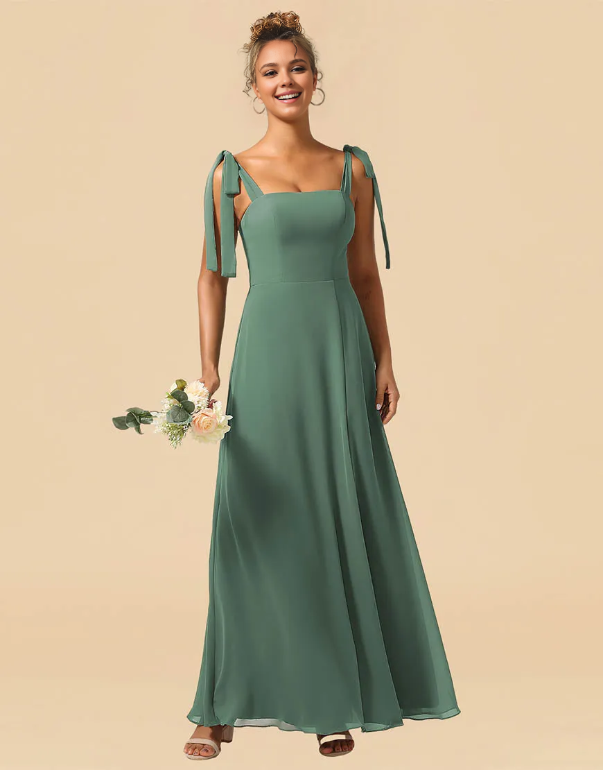 Wholesale Bridesmaid Dress A-Line Tie Straps Floor Length Chiffon with Split