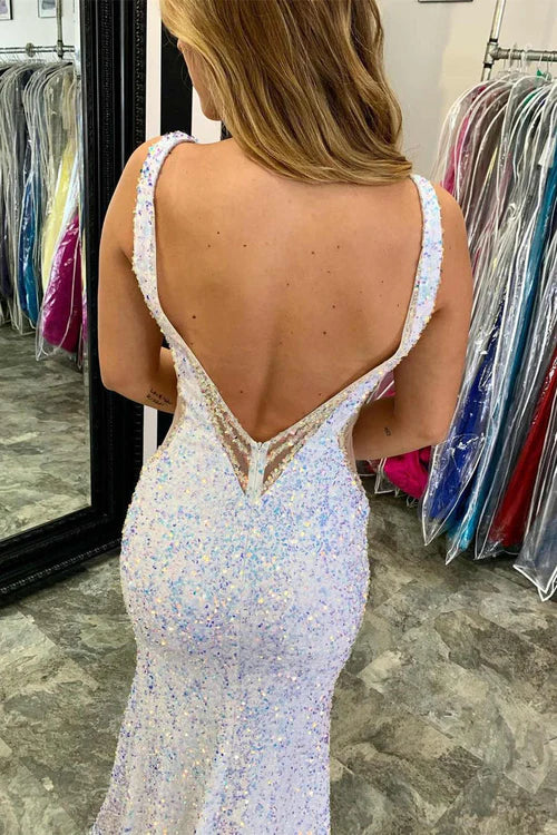 Wholesale Glitter Evening Dress V-Neck Backless Sequins Long Mermaid Prom Dress