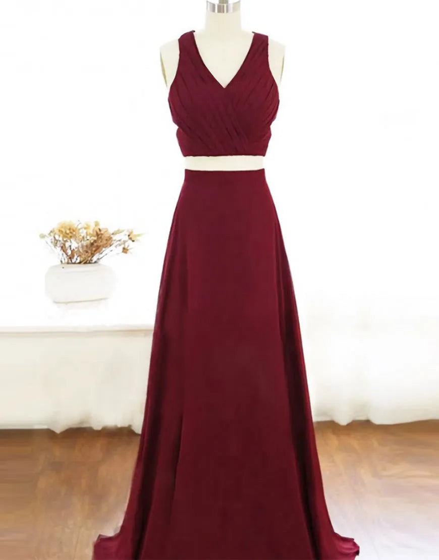 Wholesale Prom Dress Two Piece Prom Dresses A-Line Floor-length Chiffon