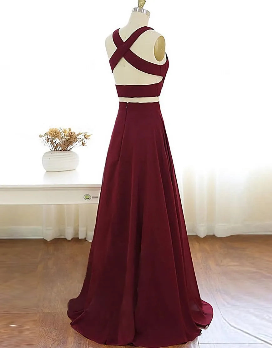 Wholesale Prom Dress Two Piece Prom Dresses A-Line Floor-length Chiffon