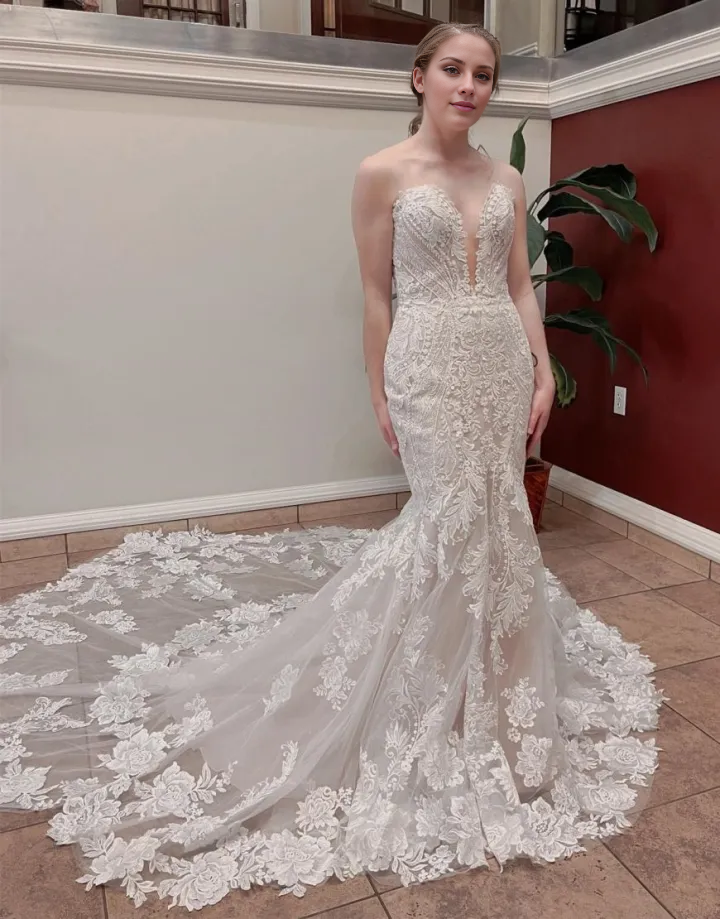 Wholesale Wedding Dress Mermaid Stapless Chapel Train With Appliques