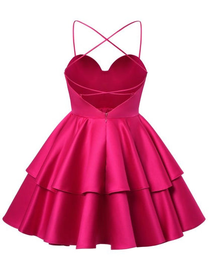 Aimishang Cute A Line Satin Sweetheart Neck Short Homecoming Dress Summer Birthday Party Dress
