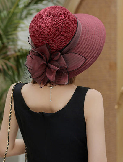 Wholesale Hats Straw Beach Derby Cocktail Royal Astcot Wedding Packble With Flower Tulle Headpiece Headwear