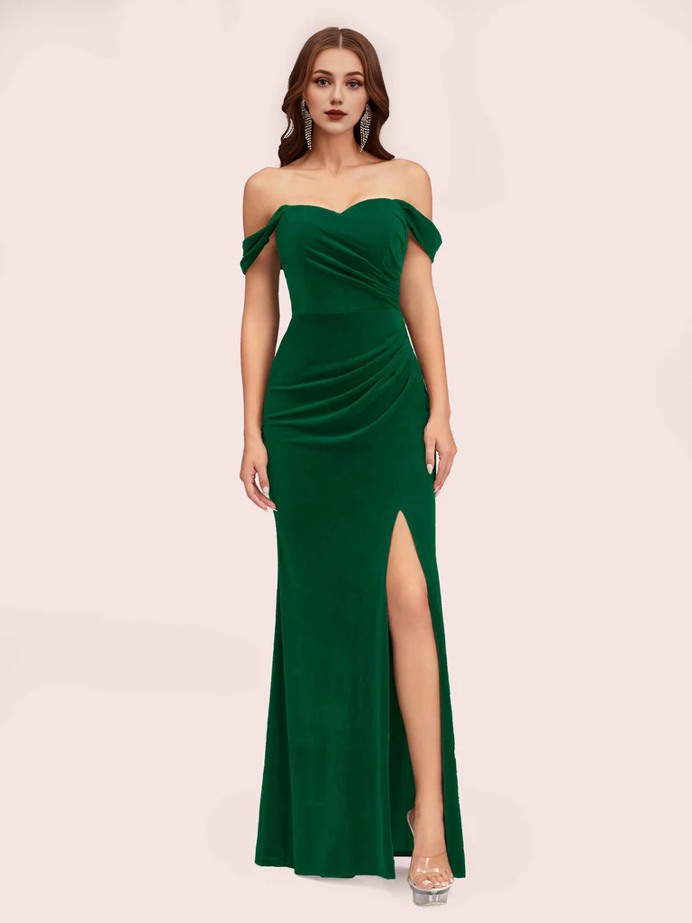 Wholesale Mermaid Bridesmaid Dresses Velvet Off Shoulder Side Slit