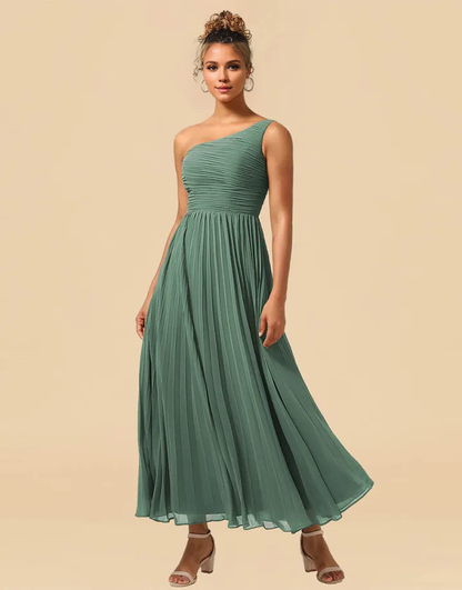 Wholesale Bridesmaid Dress A-Line One Shoulder Tea Length Chiffon