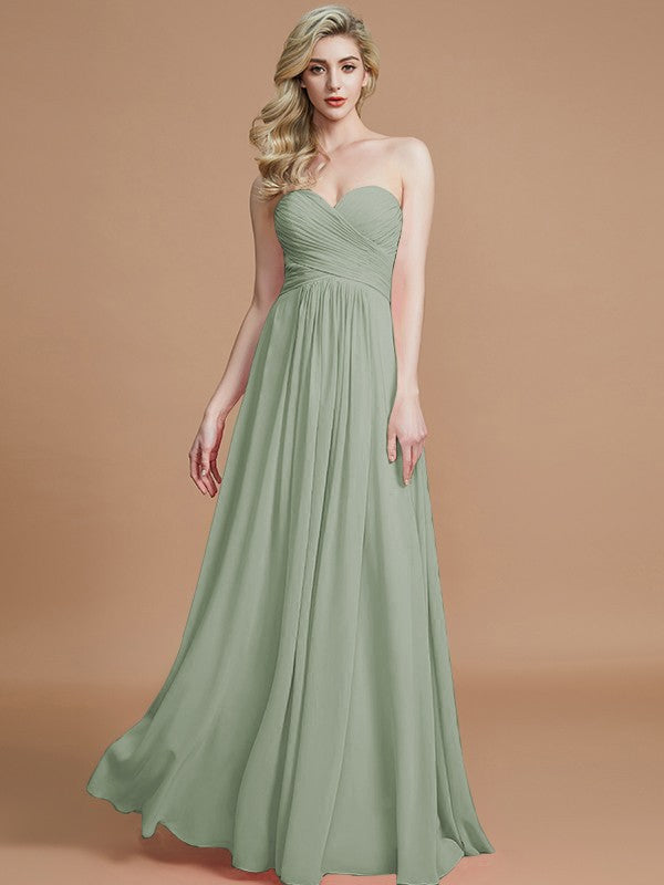 Wholesale A-Line Sweetheart Sleeveless Floor-Length Chiffon Bridesmaid Dresses