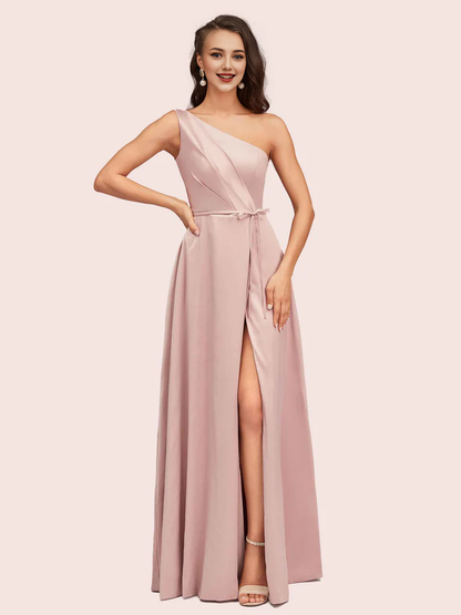 Wholesale Bridesmaid Dresses A-Line One Shoulder Long Soft Satin Online