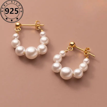 Wholesale S925 Sterling Silver Hoop Earrings Minimalist Style Freshwater Pearl Hoop Earrings Fashionable And Unique Design Ear Jewelry Accessories