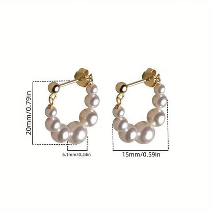 Wholesale 1 Pair S925 Sterling Silver Hoop Earrings, Fashionable Korean Style, Simple Faux Pearl Dangle Earrings for Women, Elegant Light Luxury Bead Design, Chic Personalized Ear Jewelry