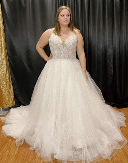 Wholesale Wedding Dress A-Line Spaghetti Straps Court Train Tulle Glitter