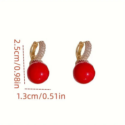 Wholesale Copper Elegant Red Pearls Drop Earrings - Sparkling Zircon Accents, Fashionable Avant-Garde Design, Exquisite Gift Box, Luxury Jewelry for Any Occasion