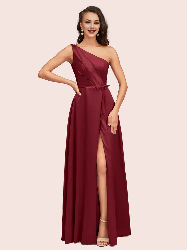 Wholesale Bridesmaid Dresses A-Line One Shoulder Long Soft Satin Online